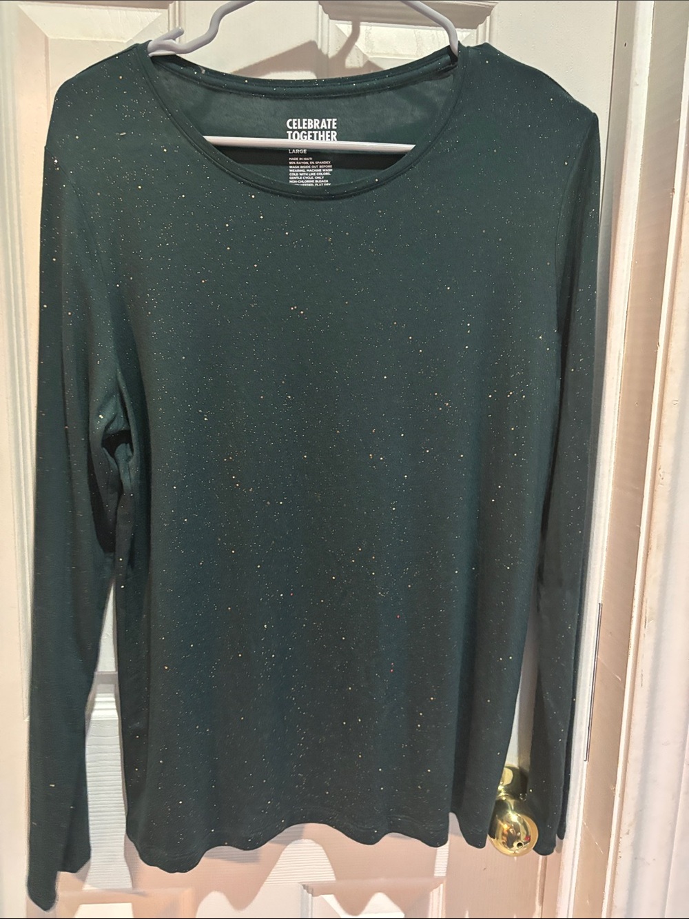 Celebrate Together Dark Green GOLD Sparkle Long Sleeve Top